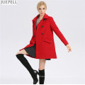 Nuevo Commuter Ladies Collar Thin 100% Wool Coat Mujeres estilo europeo y americano Double Breasted Long Winter Coat